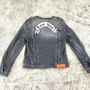 Zadig & Voltaire Gray Denim Collarless Love Now Patch Jacket Size Medium